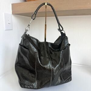 Peter Kent Hobo Shoulder Bag Black Crinkle Leather‎ Argentina Minimalist